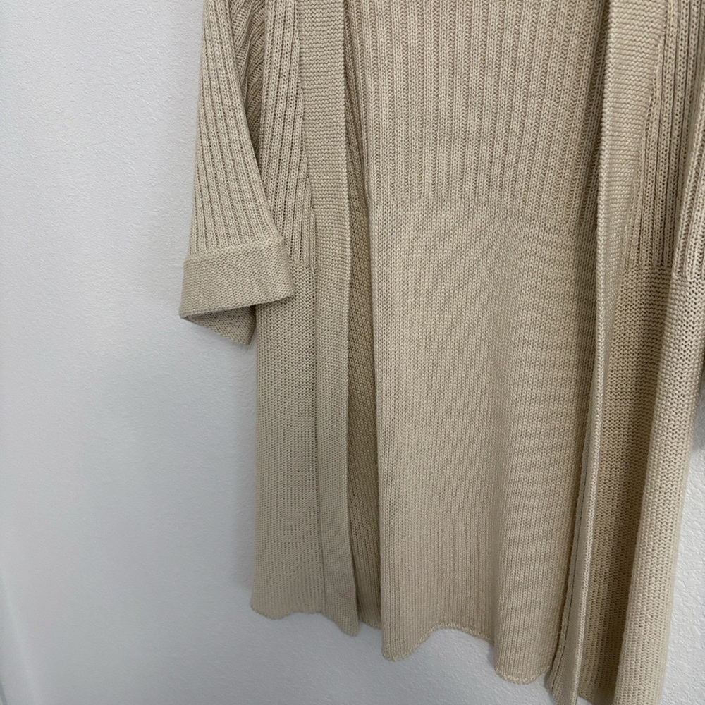 Cream Open-Front Ribbed Knit Cardigan Sweater - Picture 4 of 6